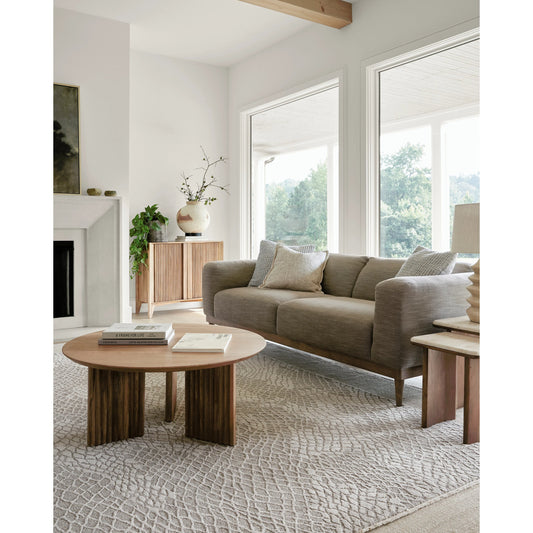 Strattan Sofa - 497500 by Surya in light brown, gray and painted. Made from linen upholstery: linen, rubber wood, polyurethane foam, dacron in a modern style.