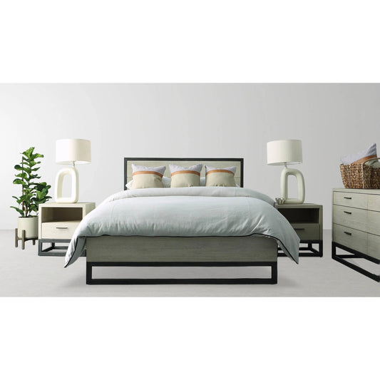 Starlight Bed by LH Imports in beige and white washed, dark grey. Made from white oak, metal in a unique style.