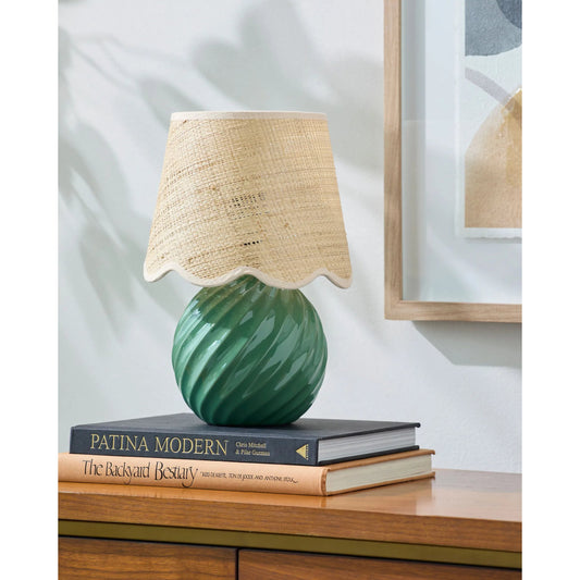 Stelvio Accent Table Lamp with Jute Shade by Livabliss in glazed. Made from ceramic, jute, polystyrene in a eclectic & global style.