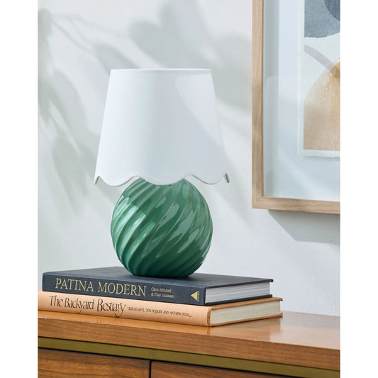 Stelvio Accent Table Lamp with Linen Shade by Livabliss in glazed. Made from ceramic, linen, polystyrene in a transitional style.