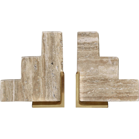 Steps Pair of Natural Travertine Stair Step Bookends by Worlds Away in brown. Made from unique in a modern style.