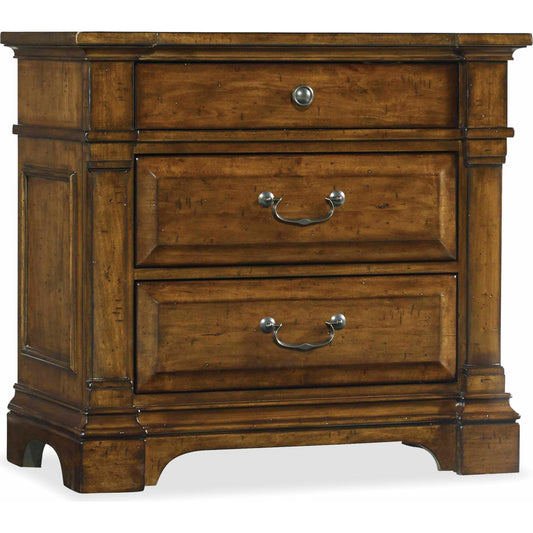 001 SI-1749949 | Primary Silo | Tynecastle Nightstand by Hooker Furniture in chestnut. Made from alder veneers in a traditional style.