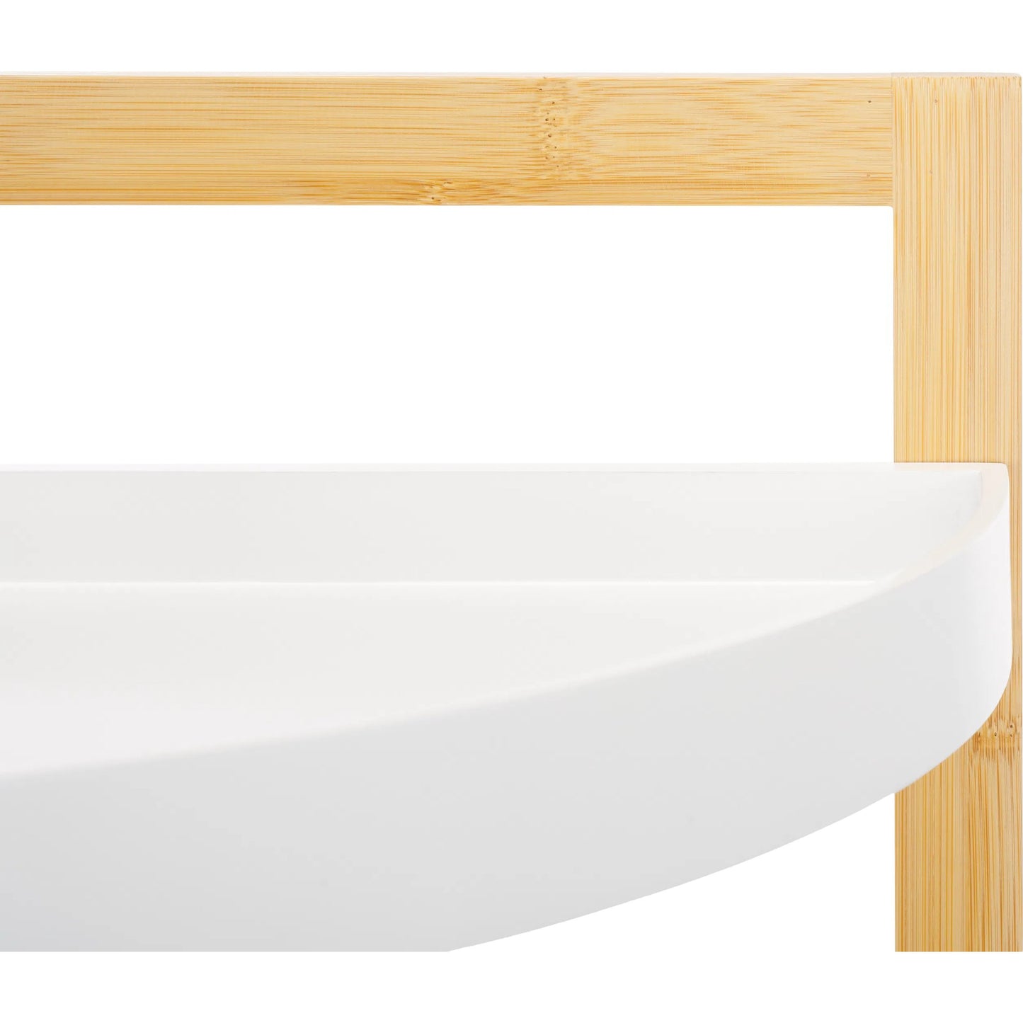 006 SI-2193147 | Closeup | Adler 3 Tier Corner Shelf by Safavieh in white, natural bamboo. Made from unique in a unique style.