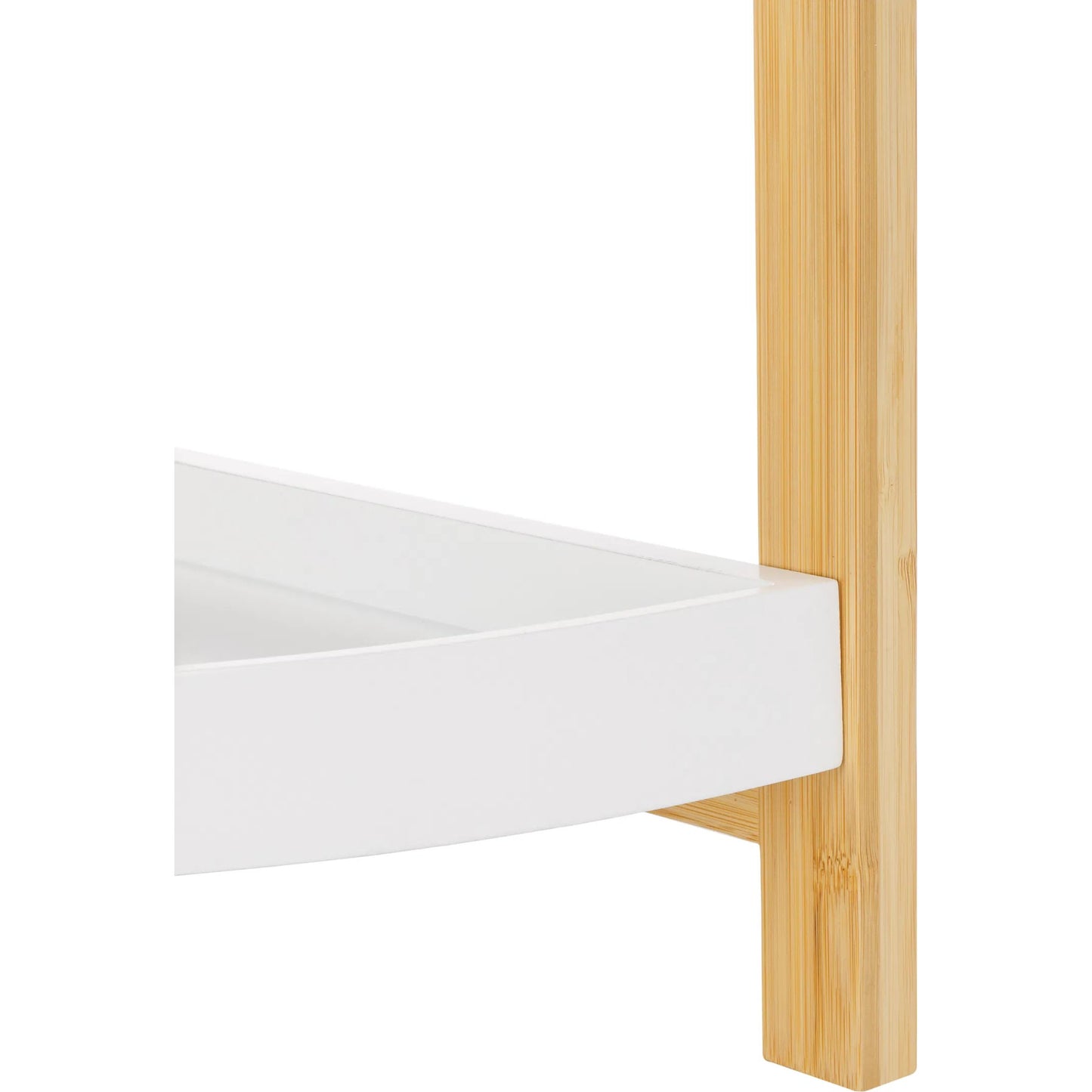 008 SI-2193147 | Closeup | Adler 3 Tier Corner Shelf by Safavieh in white, natural bamboo. Made from unique in a unique style.