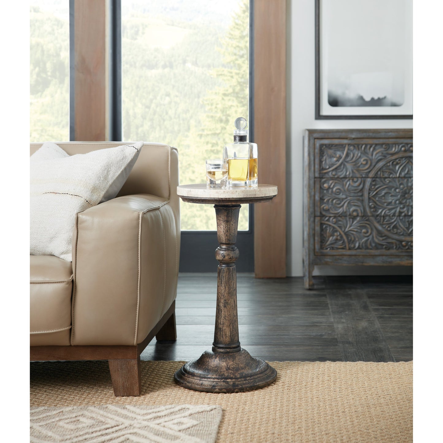 004 SI-1749063 | Lifestyle | La Grange Rabbs Prairie Martini Table by Hooker Furniture in dark flemish. Made from resin, stone in a traditional style.