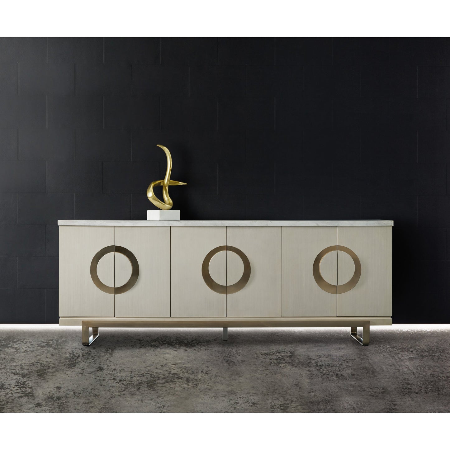 004 SI-1749241 | Lifestyle | Noelle Credenza by Hooker Furniture in cream. Made from engineered veneers, metal, volakas white marble in a modern style.