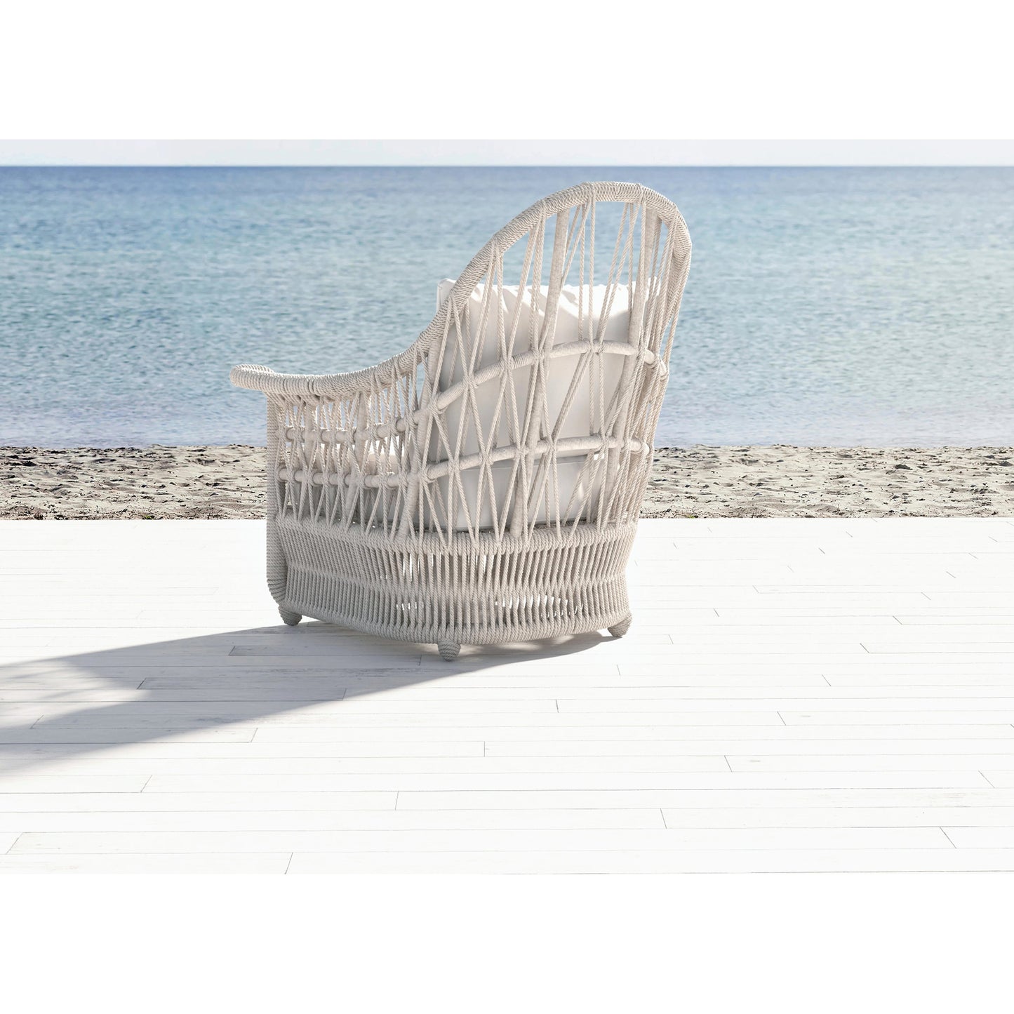 007 SI-2167044 | Lifestyle | Dana Outdoor Rope Wing Chair in Linen by Sunset West in natural. Made from olefin rope in a coastal style.