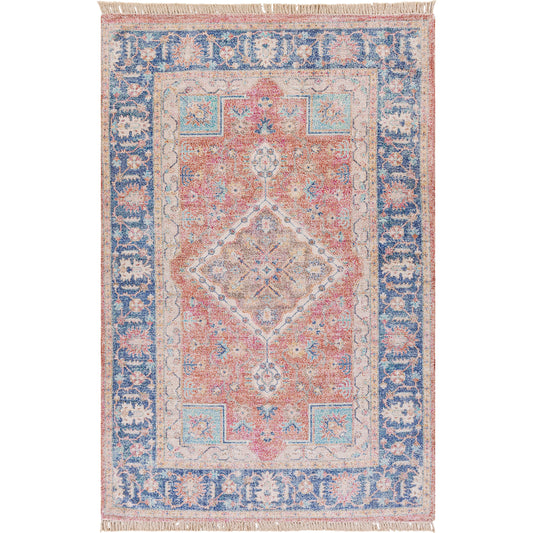 Sivas Rug - 26030 by Surya in dark blue, ivory, beige, mustard, aqua, rust. Made from 40% viscose, 35% polyester, 25% cotton in a unique style.