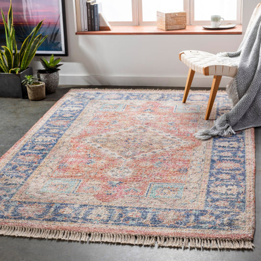 Sivas Rug - 26030 by Surya in dark blue, ivory, beige, mustard, aqua, rust. Made from 40% viscose, 35% polyester, 25% cotton in a unique style.
