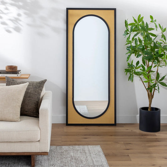 Sulawesi Mirror by Livabliss in frame: black and matte. Made from frame: rattan, substrate: manufactured wood in a modern style.
