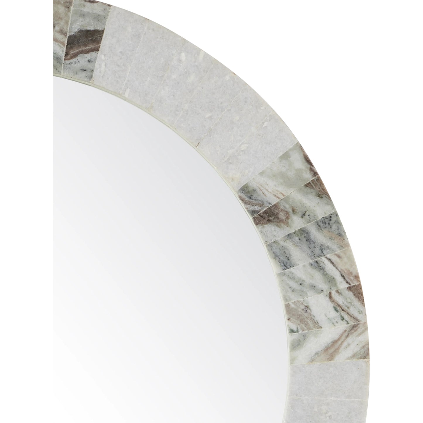 008 SI-1923903 | Additional Silo | Elena Round Mirror by Currey and Company in white, brown, mirror. Made from toronto brown marble, white marble, glass in a modern style.
