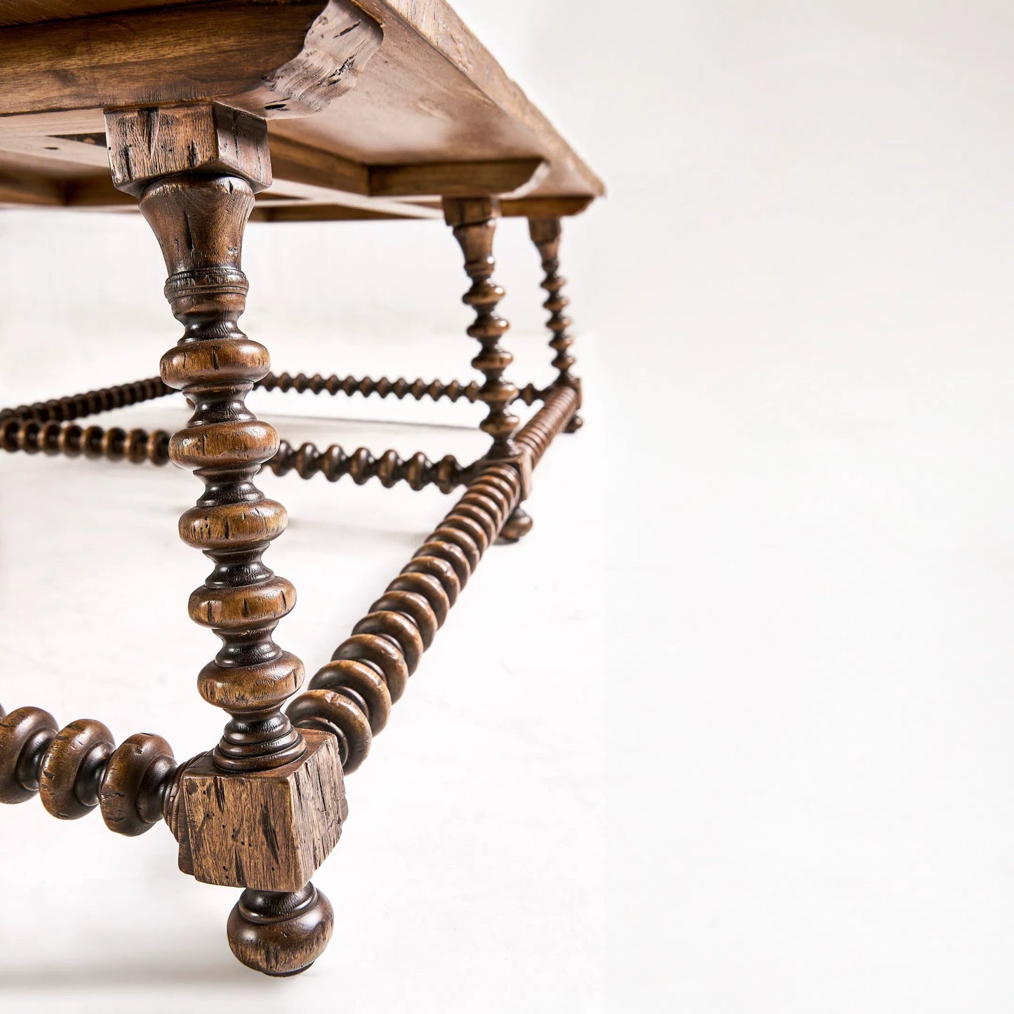 009 SI-2462644 | Closeup | Tamarisk Cocktail Table by Jonathan Charles in medium spain walnut. Made from acacia in a traditional style.