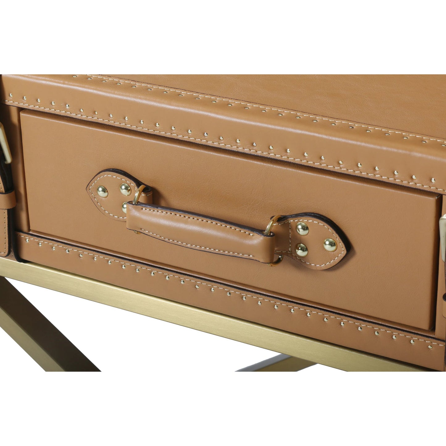 003 SI-2633355 | Additional Silo | Carlo Side Table by Zentique in mulberry brown, brush gold steel and brown. Made from steel, full top grain leather in a unique style.