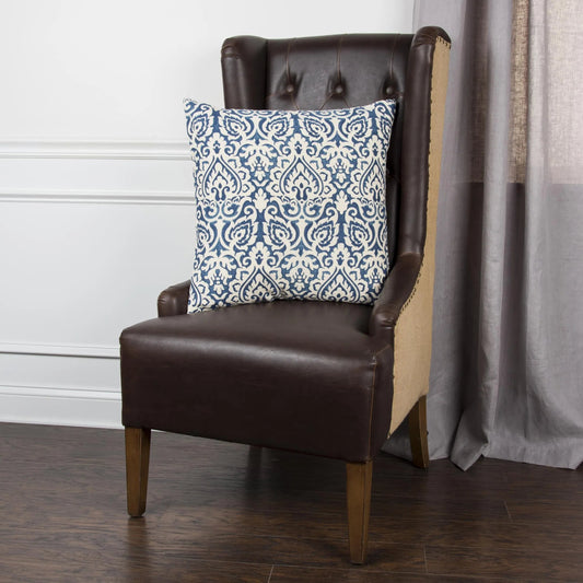 Victoria Pillow by HedgeApple Essentials in blue. Made from cotton burlap in a traditional style.