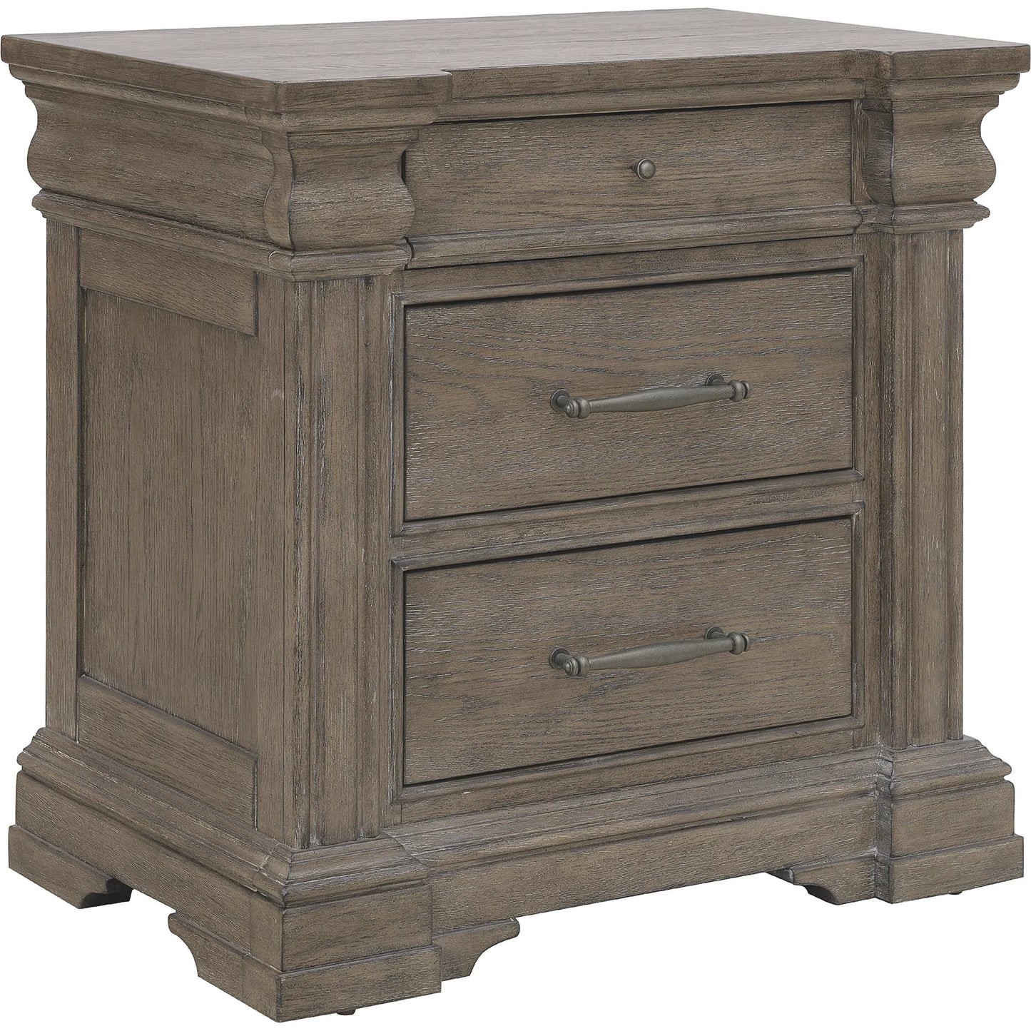 001 SI-2383584 | Primary Silo | Madison Ridge 3 Drawer Nightstand by Pulaski Furniture in natural bark. Made from flat-cut white oak wood veneers in a unique style.