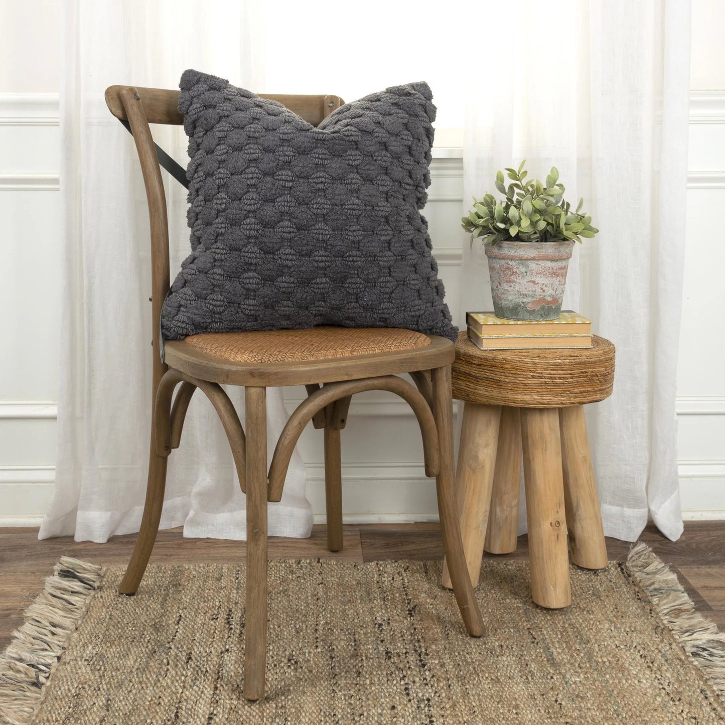 004 SI-2438547 | Lifestyle | Willacy Pillow by HedgeApple Essentials in charcoal grey, charcoal, grey. Made from cotton in a eclectic & global style.