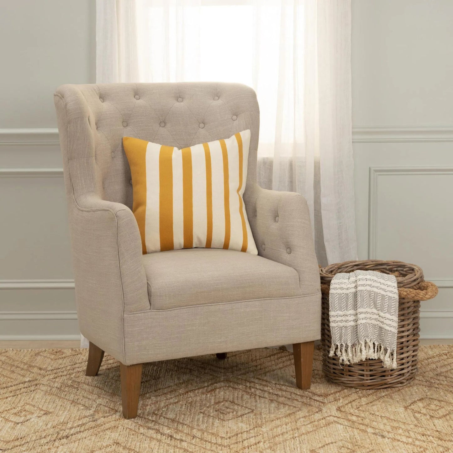 004 SI-2438664 | Lifestyle | Fargo Pillow by HedgeApple Essentials in gold, yellow, ivory. Made from cotton, polyester in a eclectic & global style.