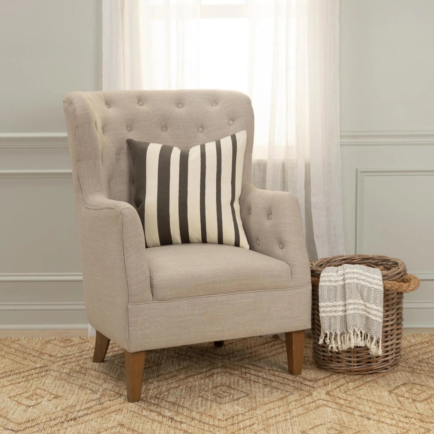 004 SI-2438690 | Lifestyle | Madison Pillow by HedgeApple Essentials in gray, ivory. Made from cotton, polyester in a transitional style.