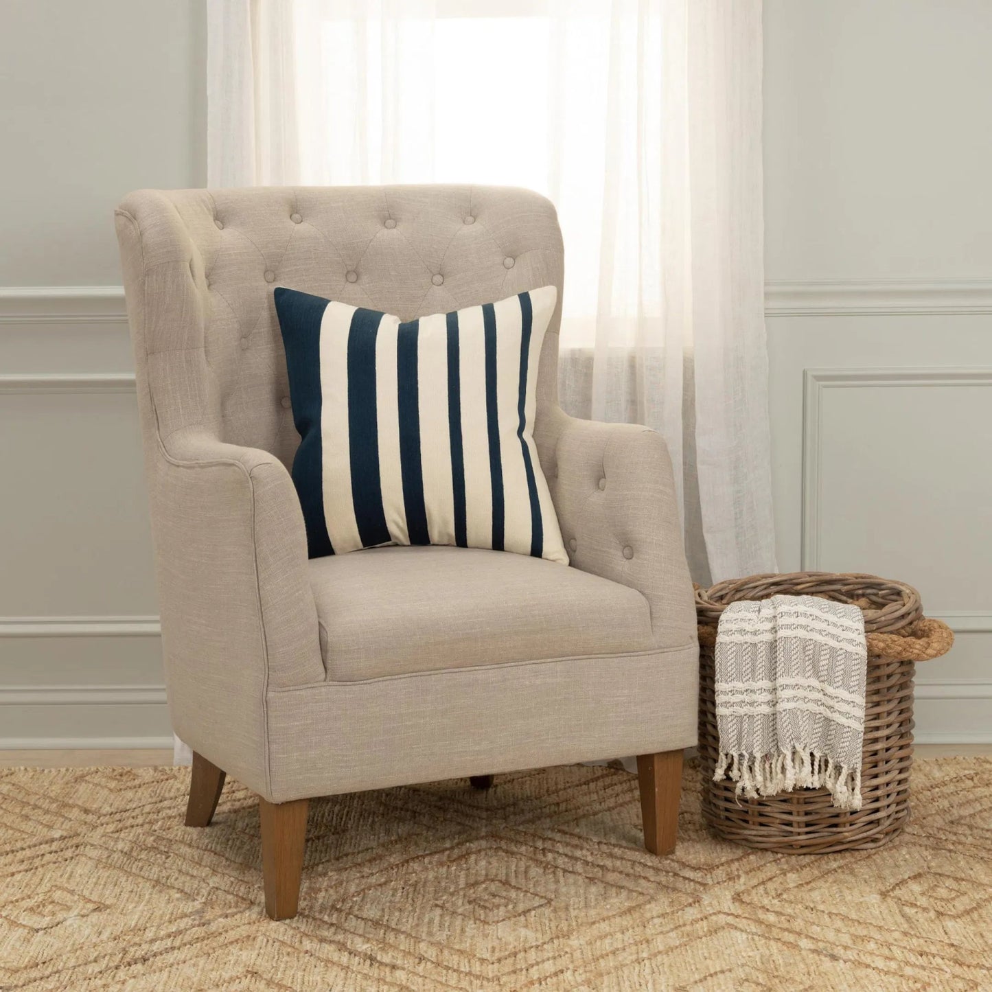 004 SI-2438602 | Lifestyle | Jefferson Pillow by HedgeApple Essentials in deep dark blue, dark blue, navy, ivory. Made from cotton, polyester in a eclectic & global style.