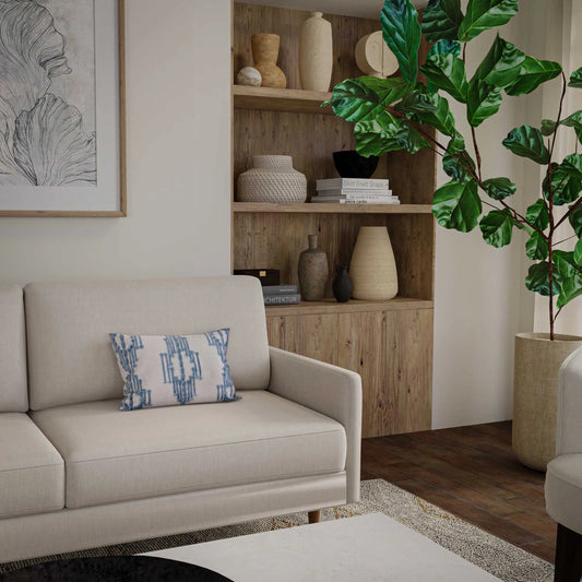 Rocewood Indoor/Outdoor Pillow by HedgeApple Essentials in ivory, blue. Made from polyester pet, polyester in a rustic style.