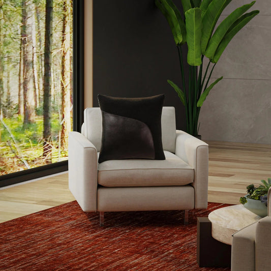 Little Pillow by HedgeApple Essentials in black. Made from cotton boucle, faux leather in a modern style.