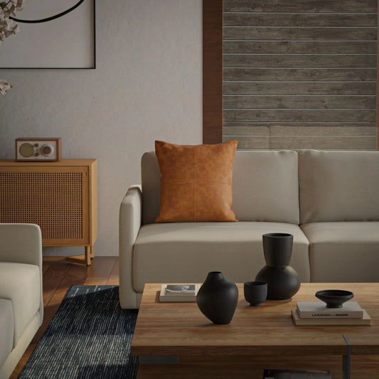 Guadalupe Pillow by HedgeApple Essentials in saddle brown. Made from faux leather in a transitional style.