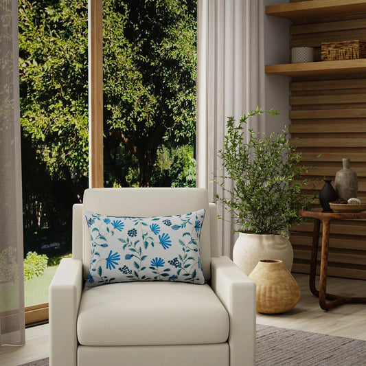 McCook Pillow by HedgeApple Essentials in dark blue, ivory, blue. Made from polyester, cotton velvet in a traditional style.