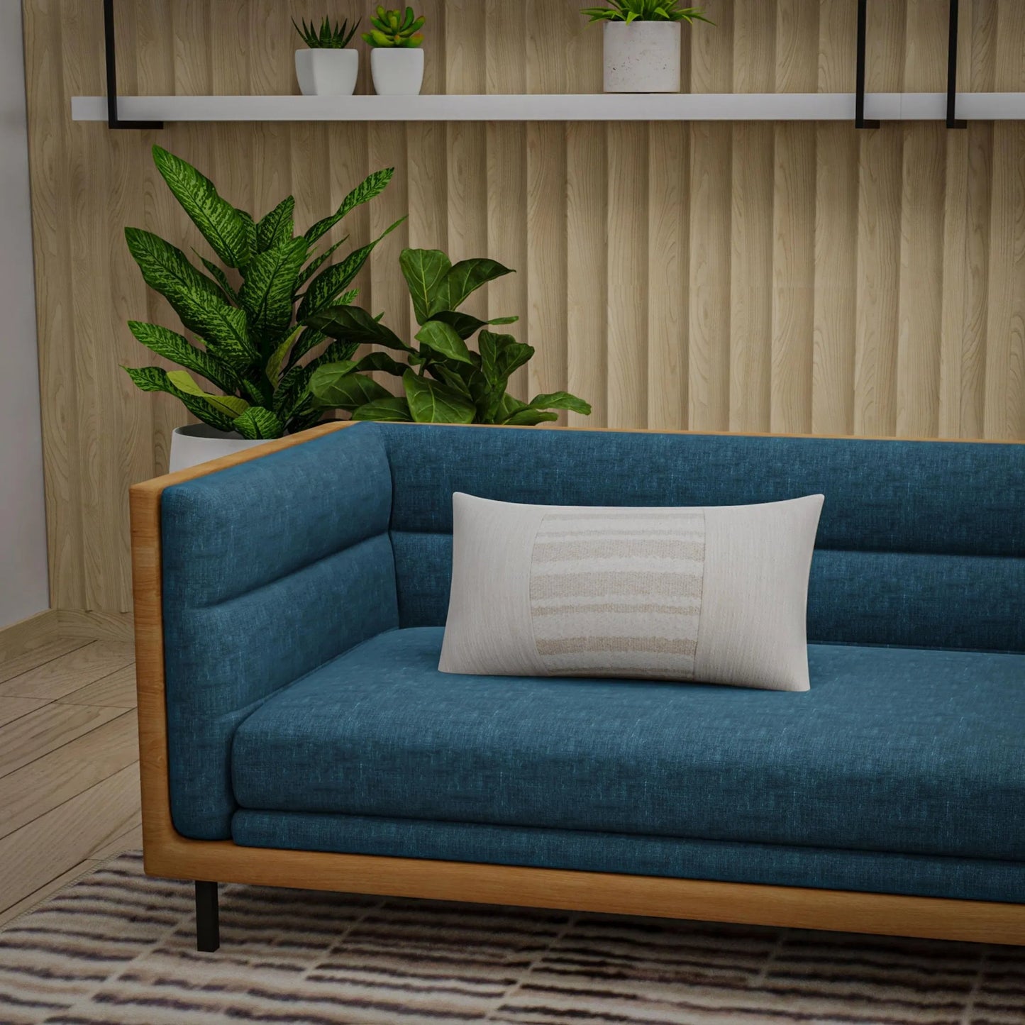005 SI-2295982,SI-2438637 | Lifestyle | Mount Pillow by HedgeApple Essentials in beige. Made from yarn dyed cotton texture in a transitional style.