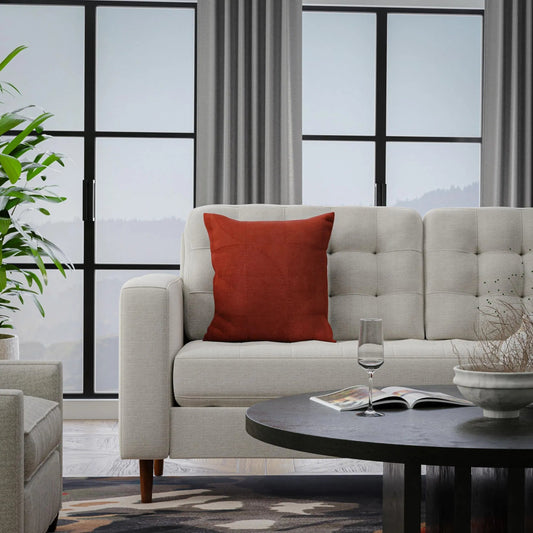 Sierra Pillow by HedgeApple Essentials in red, orange, rust, terra cotta. Made from polyester, cotton voile in a modern style.