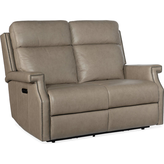 Vaughn Zero Gravity Loveseat by Hooker Furniture in shattered stone. Made from leather in a traditional style.