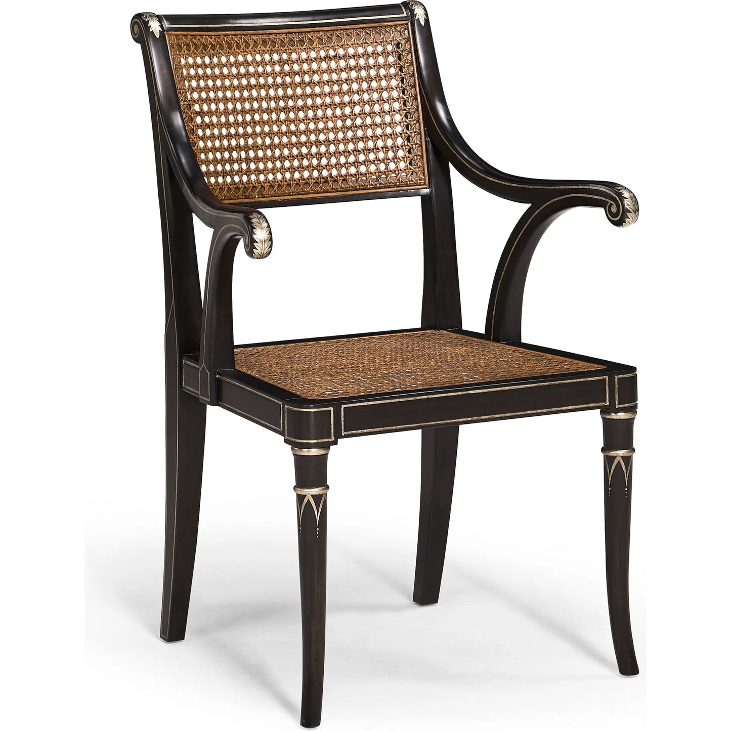 004 SI-2252702 | Additional Silo | William Yeoward Linden Dining Arm Chair by Jonathan Charles in charcoal wash. Made from acacia, foam, fabric, cane in a traditional style.