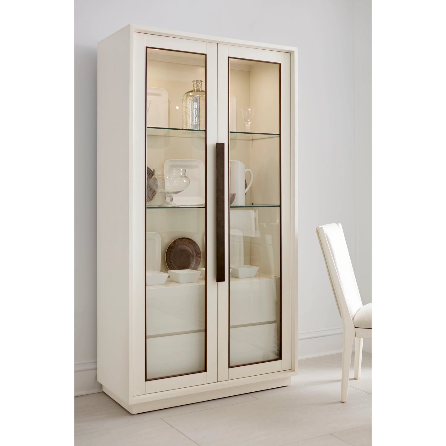 003 SI-2064938 | Lifestyle | Blanc Display Cabinet by A.R.T. Furniture in alabaster, burnished bronze. Made from parawood solids, metal, glass in a modern style.