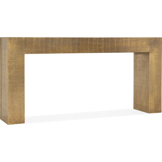 Melange Kanchan Sofa Console by Hooker Furniture in gold. Made from mango with metal cladding in a transitional style.