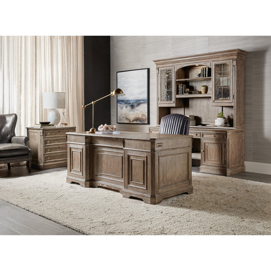 Sutter Executive Desk by Hooker Furniture in claro. Made from cathedral oak veneers in a traditional style.