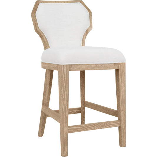 Tally Counter Stool by Worlds Away in cerused oak. Made from solid wood, mdf, foam, linen in a transitional style.