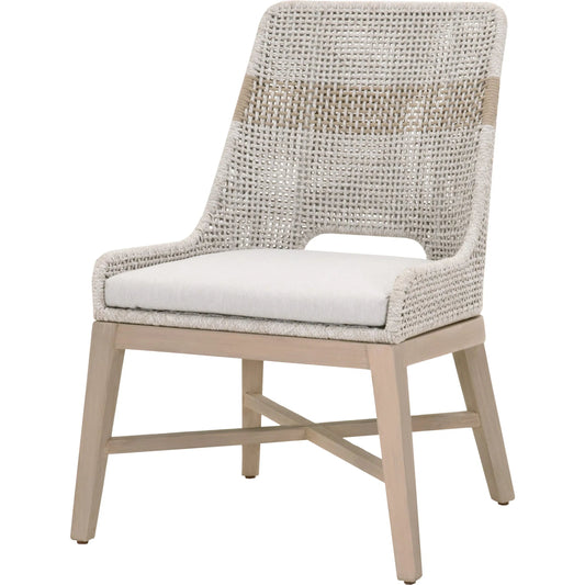 001 SI-2531746 | Primary Silo | Tapestry Dining Chair (Set of 2) by Essentials For Living in taupe, white flat rope, taupe stripe, performance pumice, washed ever teak. Made from solid teak wood, powder coated steel in a transitional style.