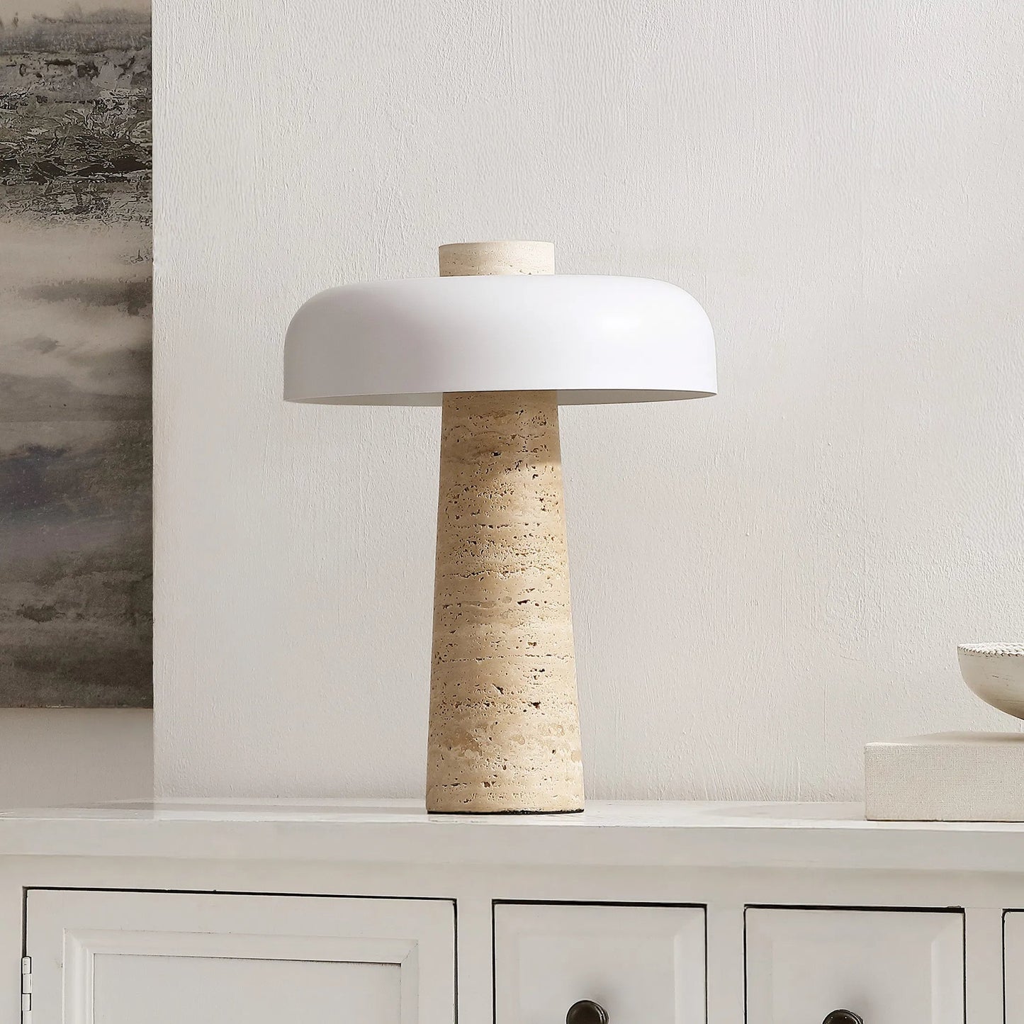 001 SI-2630263 | Lifestyle | Rincon Table Lamp by HedgeApple Essentials in natural, off white. Made from stone, iron in a unique style.