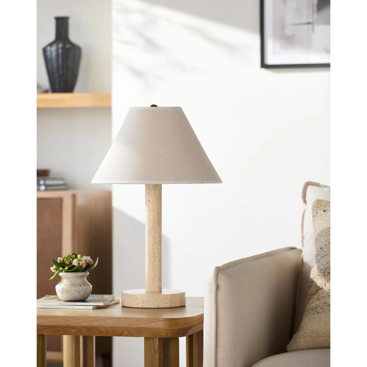 Tobin Accent Table Lamp by Surya in wheat, translucent, metallic gold, white, metallic brass. Made from linen, plastic, iron in a transitional style.