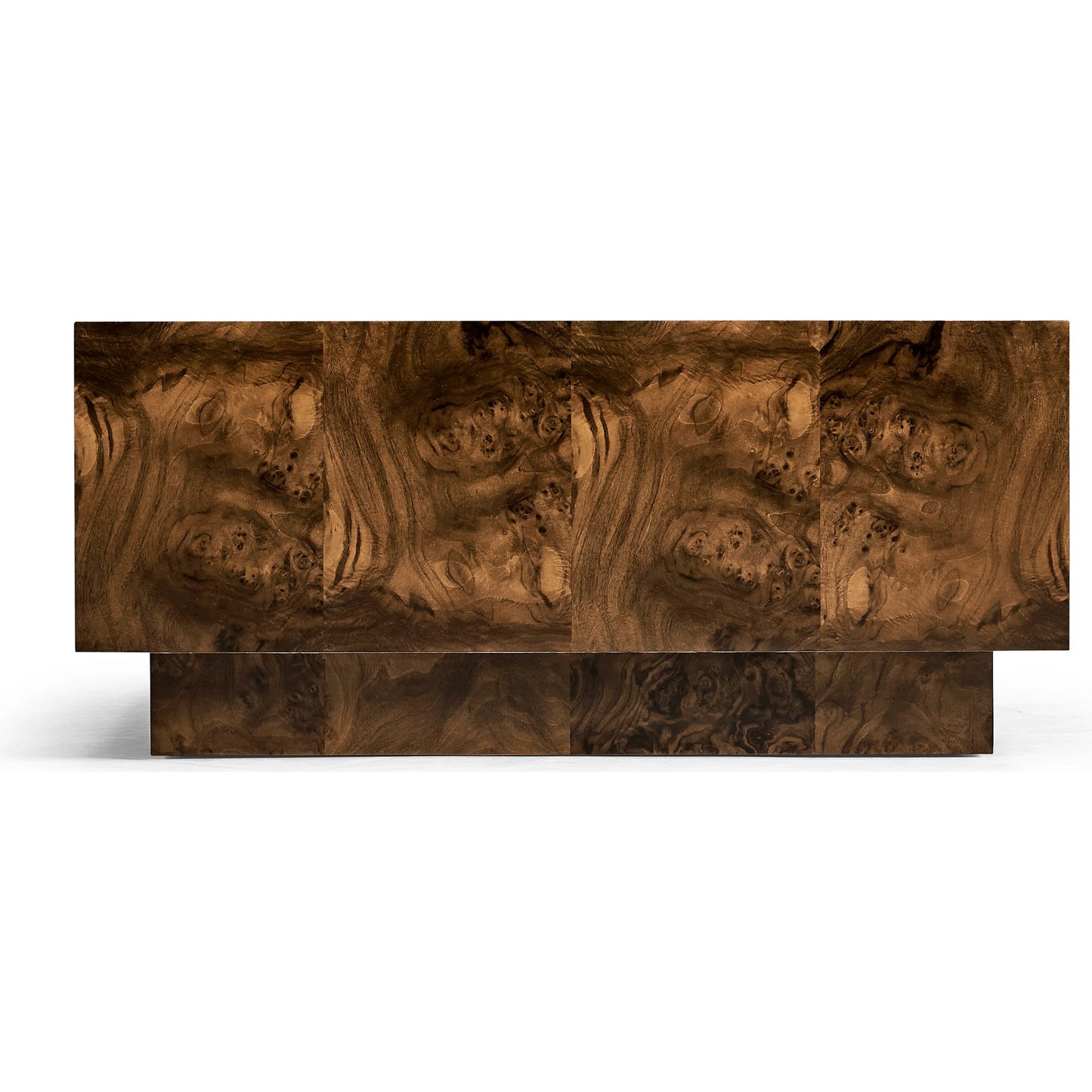 005 SI-2186353 | Additional Silo | Jacques Radius Cocktail Table by Jonathan Charles in brown and walnut burl. Made from book match walnut burl veneer in a modern style.