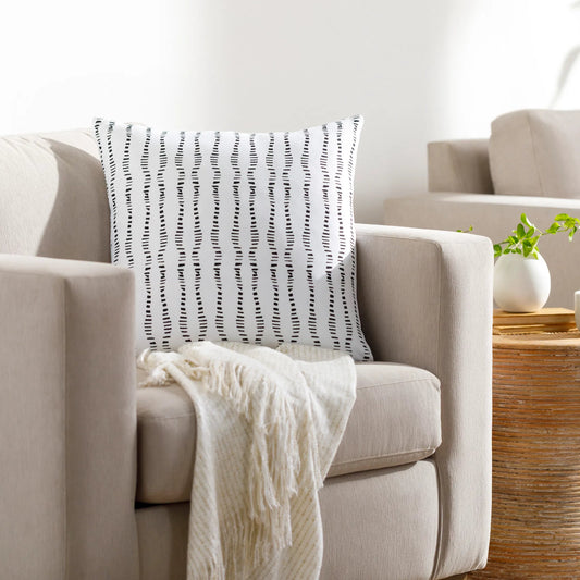 Tucson Pillow - 481678 by Livabliss in off-white, ink. Made from front: 100% polyester, back: 100% polyester in a modern style.