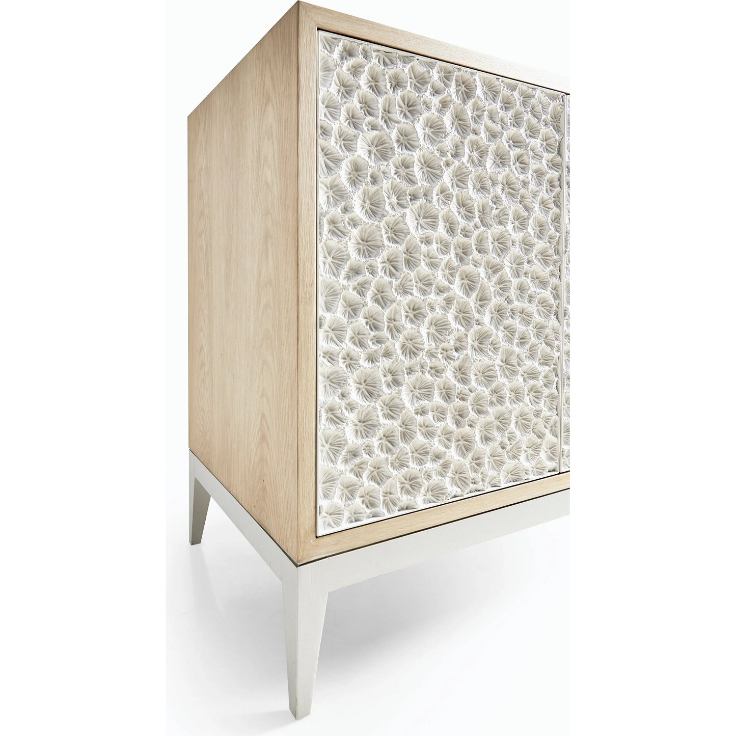 002 SI-2186267 | Closeup | Water Pelagic Cast Metal Credenza by Jonathan Charles in bleached oak. Made from oak, cast metal in a modern style.