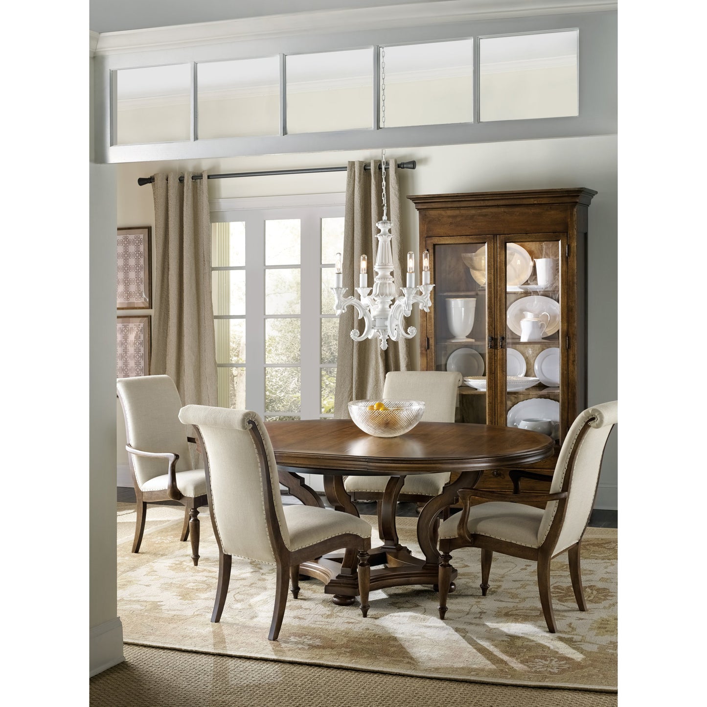 004 SI-1748346 | Lifestyle | Archivist Upholstered Side Chair (Set of 2) by Hooker Furniture in beige and pecan, aubergine. Made from fabric, nailheads in a transitional style.
