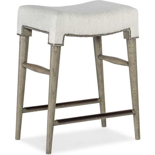 Linville Falls Green Valley Counter Stool by Hooker Furniture in beige and remington porcelain, mink. Made from fabric, nailheads in a modern style.