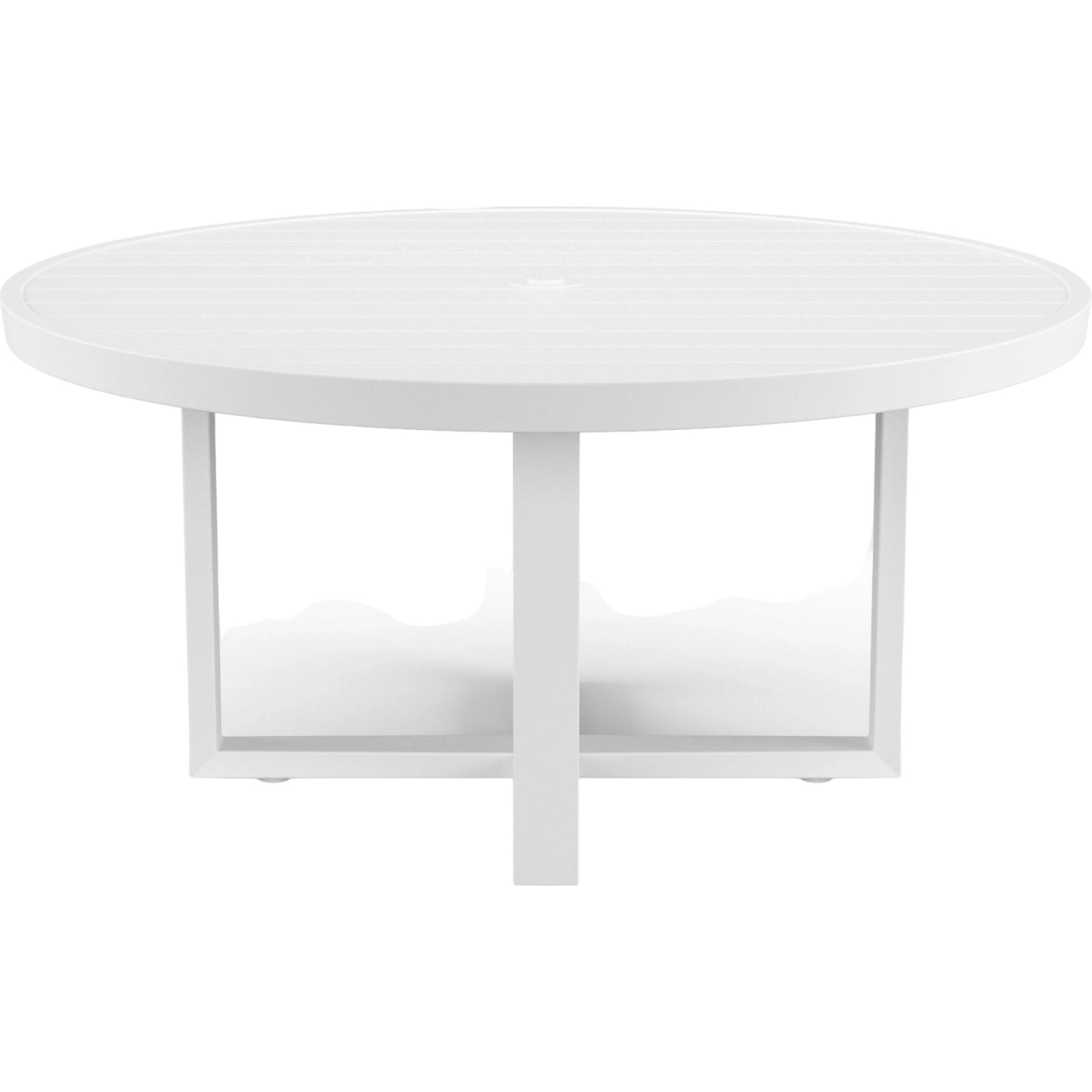001 SI-2167152 | Primary Silo | Newport Outdoor 60" Round Dining Table by Sunset West in frost. Made from aluminum in a modern style.