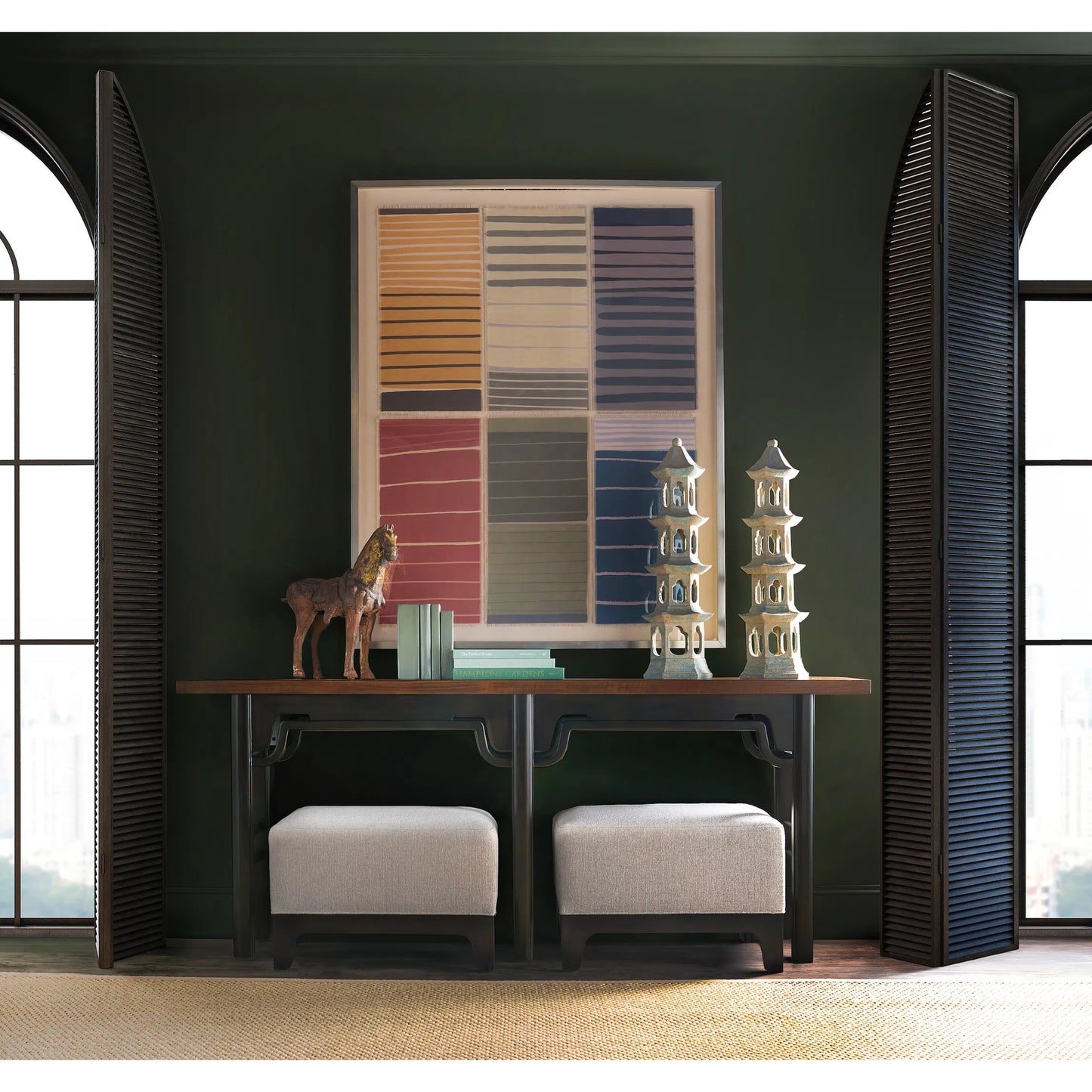 003 SI-2353907 | Lifestyle | Archives Ottoman by Hooker Furniture in beige and black. Made from wood, fabric in a modern style.