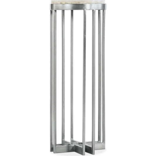 Melange Marin Accent Table by Hooker Furniture in silver. Made from tumbles white onyx with carbon steel metal in a transitional style.