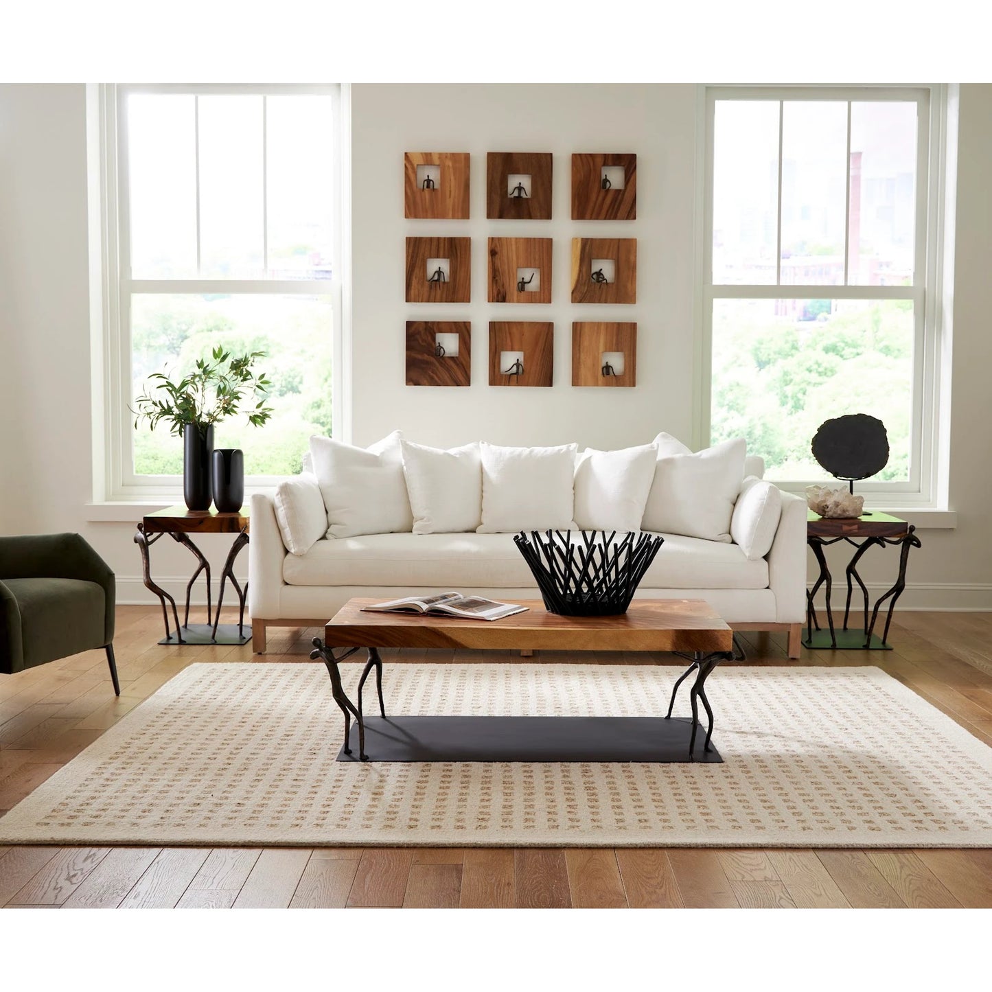 005 SR-939333 | Lifestyle | Atlas Coffee Table by Phillips Collection in gray stone. Made from wood, chamcha in a eclectic & global style.