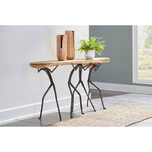 Atlas Rounded Console Table by Phillips Collection in natural. Made from wood, chamcha wood, metal, natural fibers in a eclectic & global style.