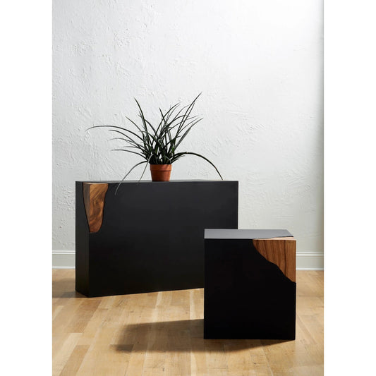 Cornered Side Table by Phillips Collection in black, brown. Made from iron, chamcha wood in a modern style.