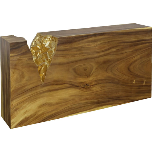 Chiseled Console Table by Phillips Collection in brown, gold and natural. Made from wood, chamcha wood, metal in a modern style.